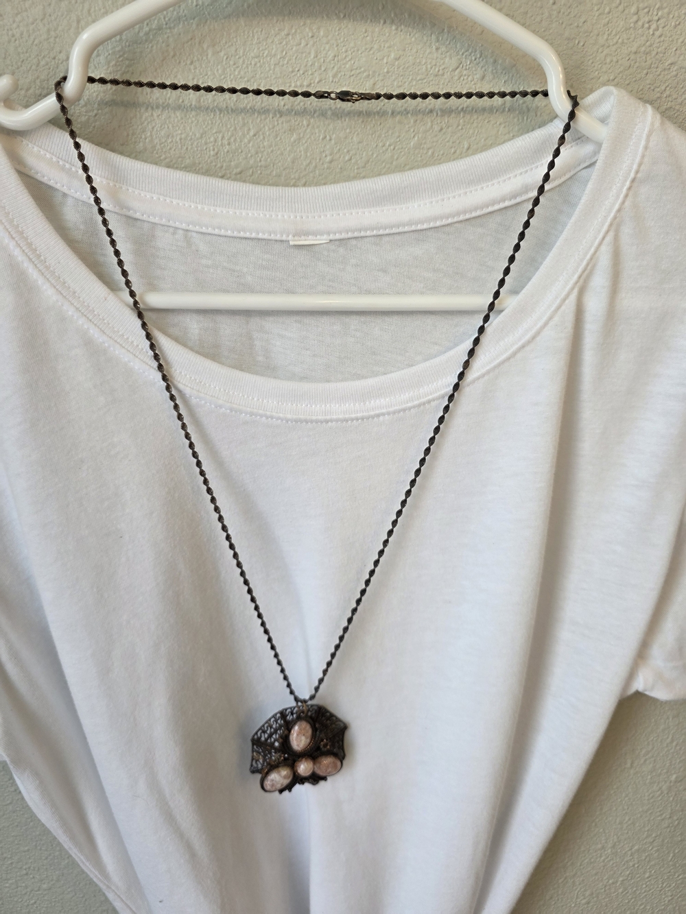 Vintage-Inspired Bronze Necklace with Pink Stone Pendant